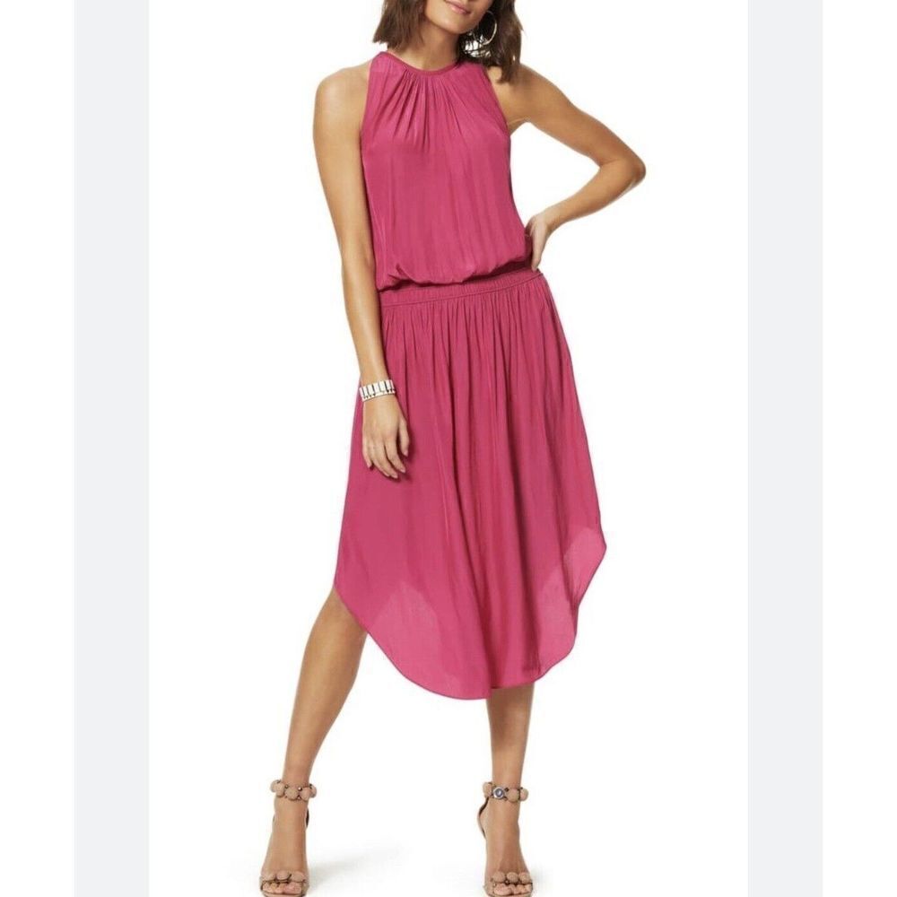 RAMY BROOK Dress Womens XL Fuchsia Pink Audrey Blouson Midi Sleeveless Halter